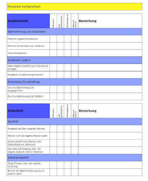 Zeugnis in Rasterform